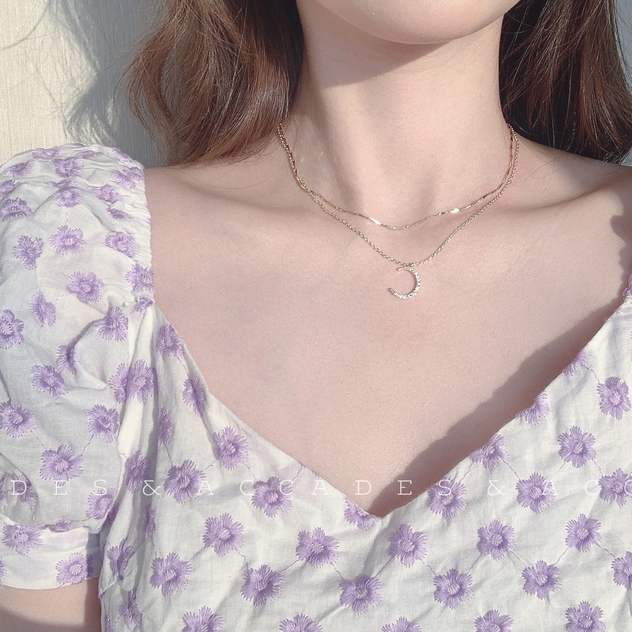 

2020 High Grade Korean Gold Fine Jewelry 14k Fairy Double Layered Chains Stars Moon Pendant Necklace Gift for Women Jewelry
