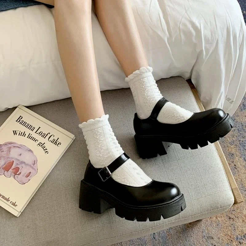 

Thick Soled Mary Jane Shoes Women's Retro High Heel JK Uniform Shoes with Skirt Young and Lovely Comfortable and Leisure