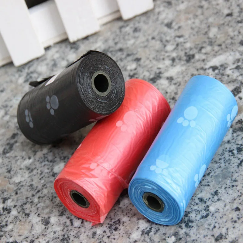

10 rolls=150pcs Degradable Pet Dog Waste Poop Bag With Paw Printing Doggy Bag Shit picking bags