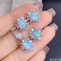 fine jewelry 925 pure silver inset with natural gem womens popular trendy flower white opal pendant ring earring set support de