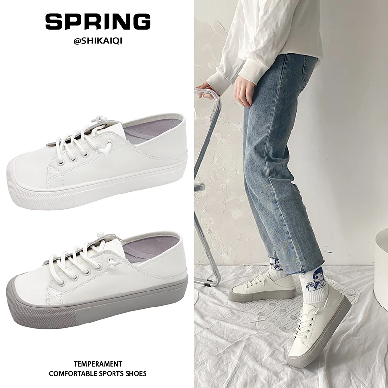 

Korean Shoes Square Toe Wedge Basket 2021 All-Match Women Casual Female Sneakers Modis Sports Summer New Cross Leisure Lace-Up C