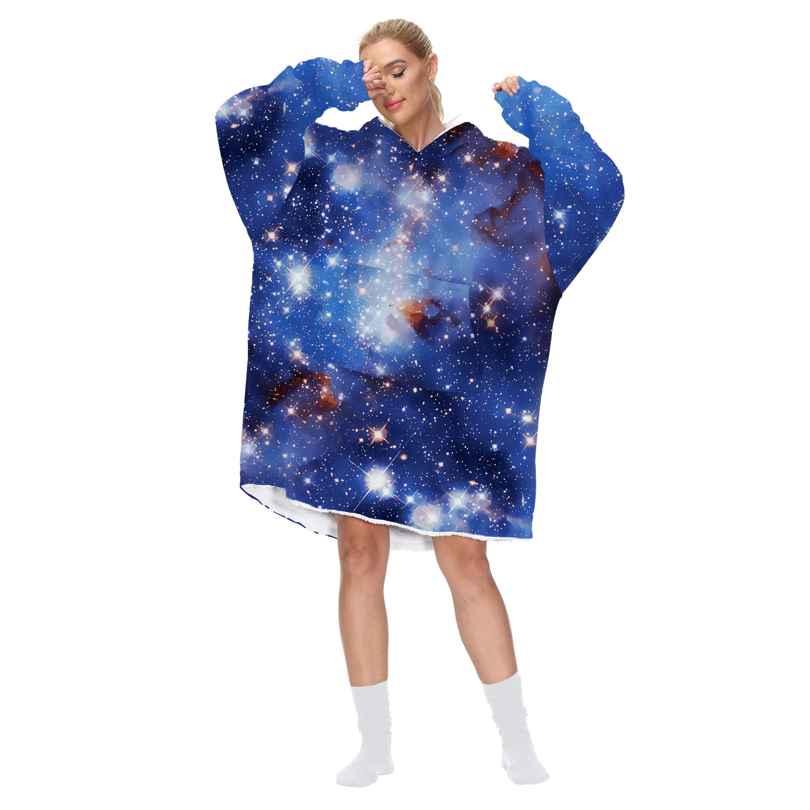 

New Sweaters for Autumn Winter 2021 Both Sides Can Wear 3D Star Digital Printed Padded Mink Adult Warm Velvet Thick Home Hoodie