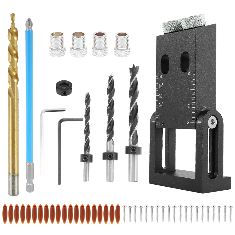 

Adjustable Woodworking Doweling Jig Kit Oblique Angle Drilling Guide Puncher Locator Furniture Connecting Carpentry Hand Tools