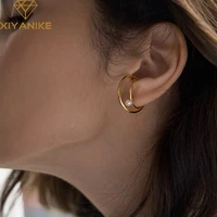 xiyanike silver color big pearl double circle single clip earring female fashion golden temperament charm hypoallergenic