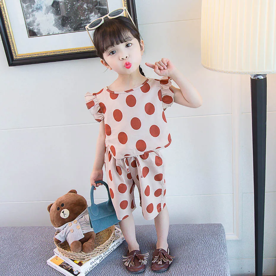 Одежда для маленьких девочек спортивные костюмы в горошек жилет + шорты 2