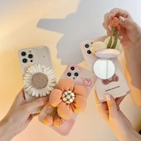 New Universal Plush Flower Fresh Mirror Phone Holder Foldable Holder for IPhone Samsung Mobile Phone Accessories Portable