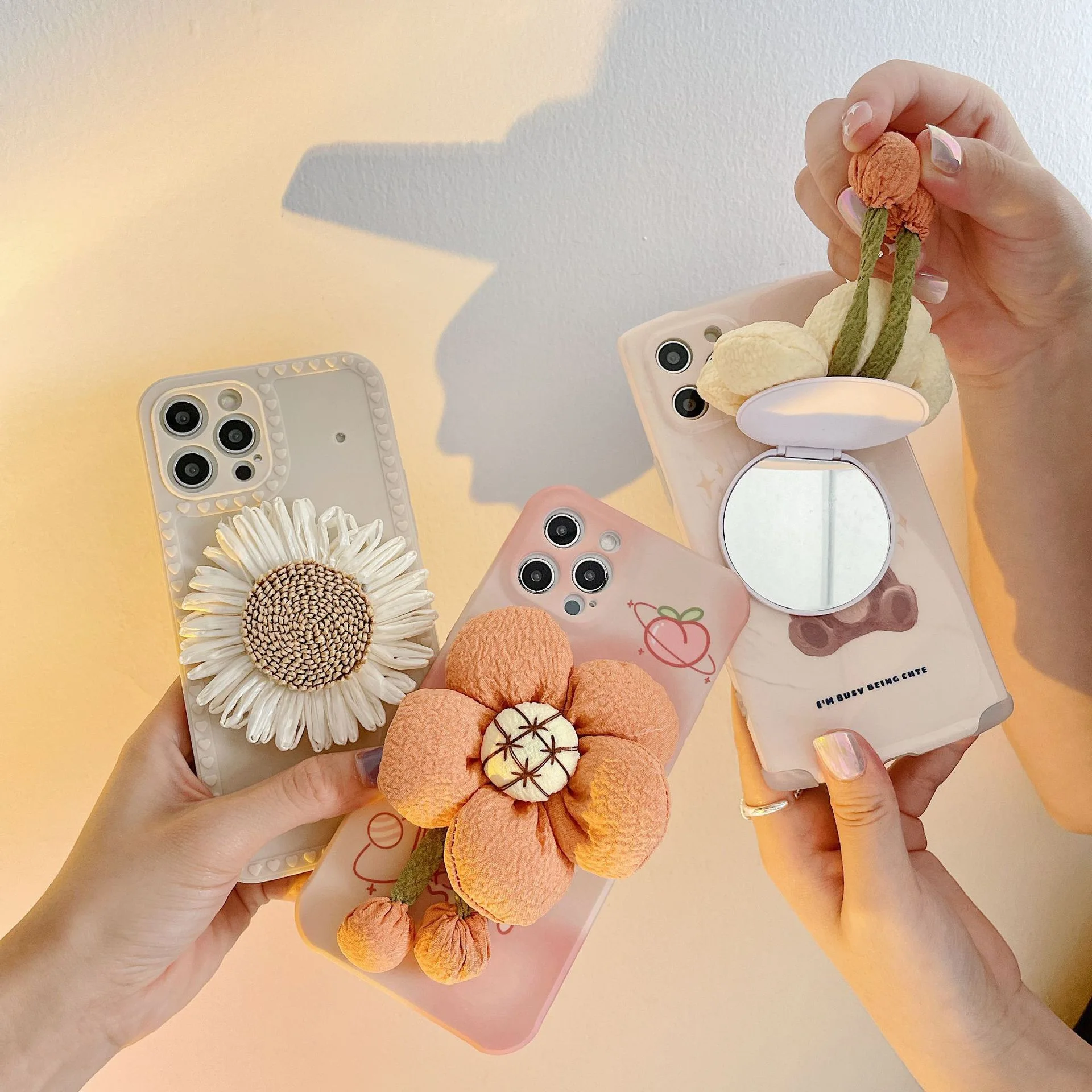 Новинка Универсальный Плюшевый цветок свежий зеркальный держатель для телефона