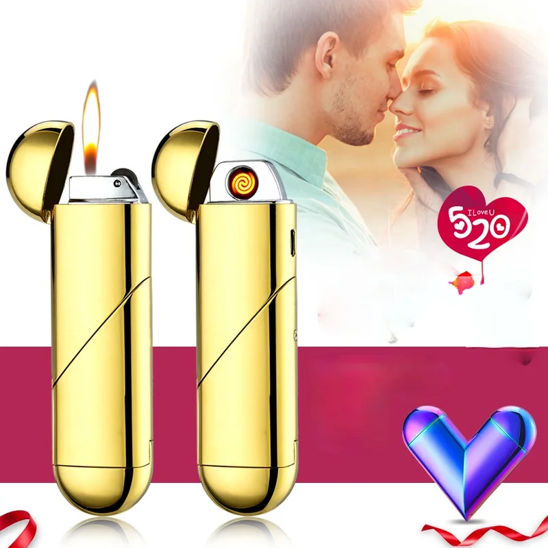 

Cube Peach Heart Gas and Electricity Dual-use Inflatable Rechargeable Lighter Creative Personality Folding Magic Love Men Gift
