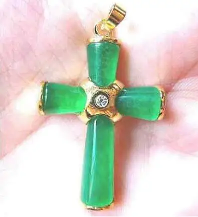

new Asian Charm green jade Cross Pendant Necklace 17"