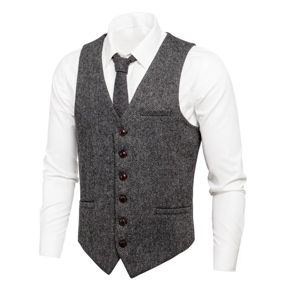 

VOBOOM Waistcoat for Men Wool Blend Suit Vest Casual Fit Herringbone Vests Wedding Cold Season 007