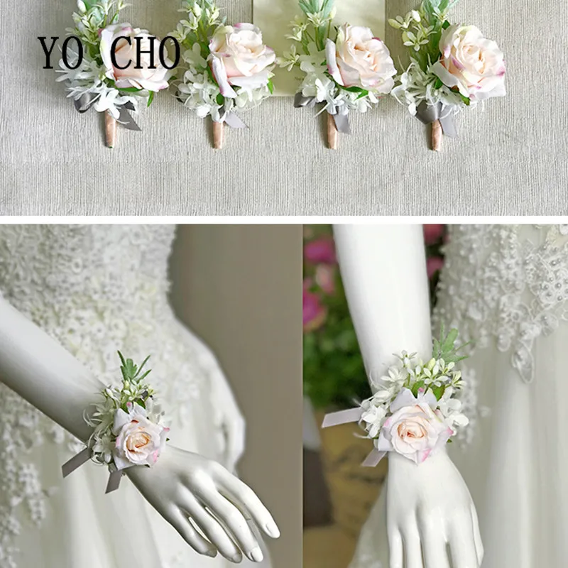 YO CHO Silk Hydrangea Flower Wrist Corsage Supplies Artificial Rose Bracelet Sister Brooch for Wedding Prom Party | Дом и сад