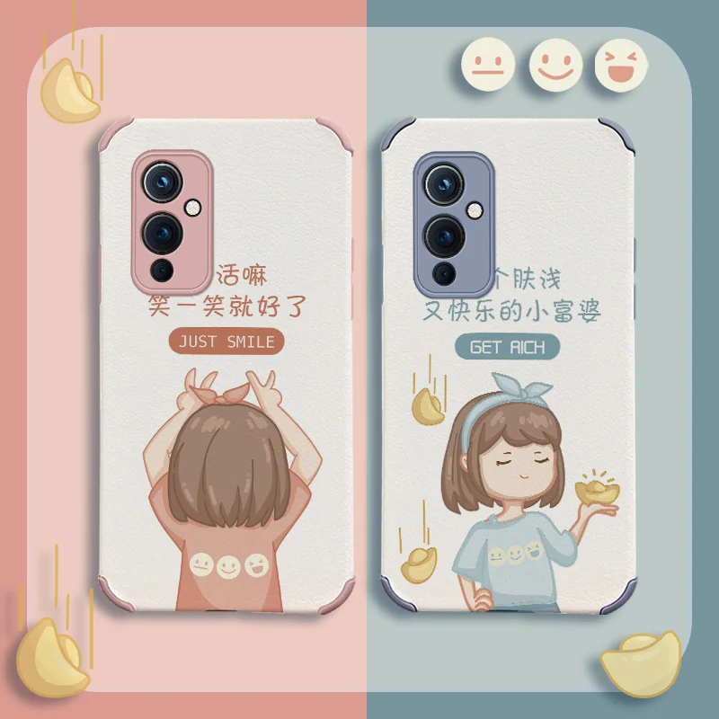 

Happy Rich Woman Case For Oneplus 9 9pro 8t 8 8pro Pro Lambskin Four Corners Stick Leather Cover