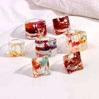 just feel transparent resin immortal flower rings for women exaggerated chunky square rings fashion geometry statement jewelry
