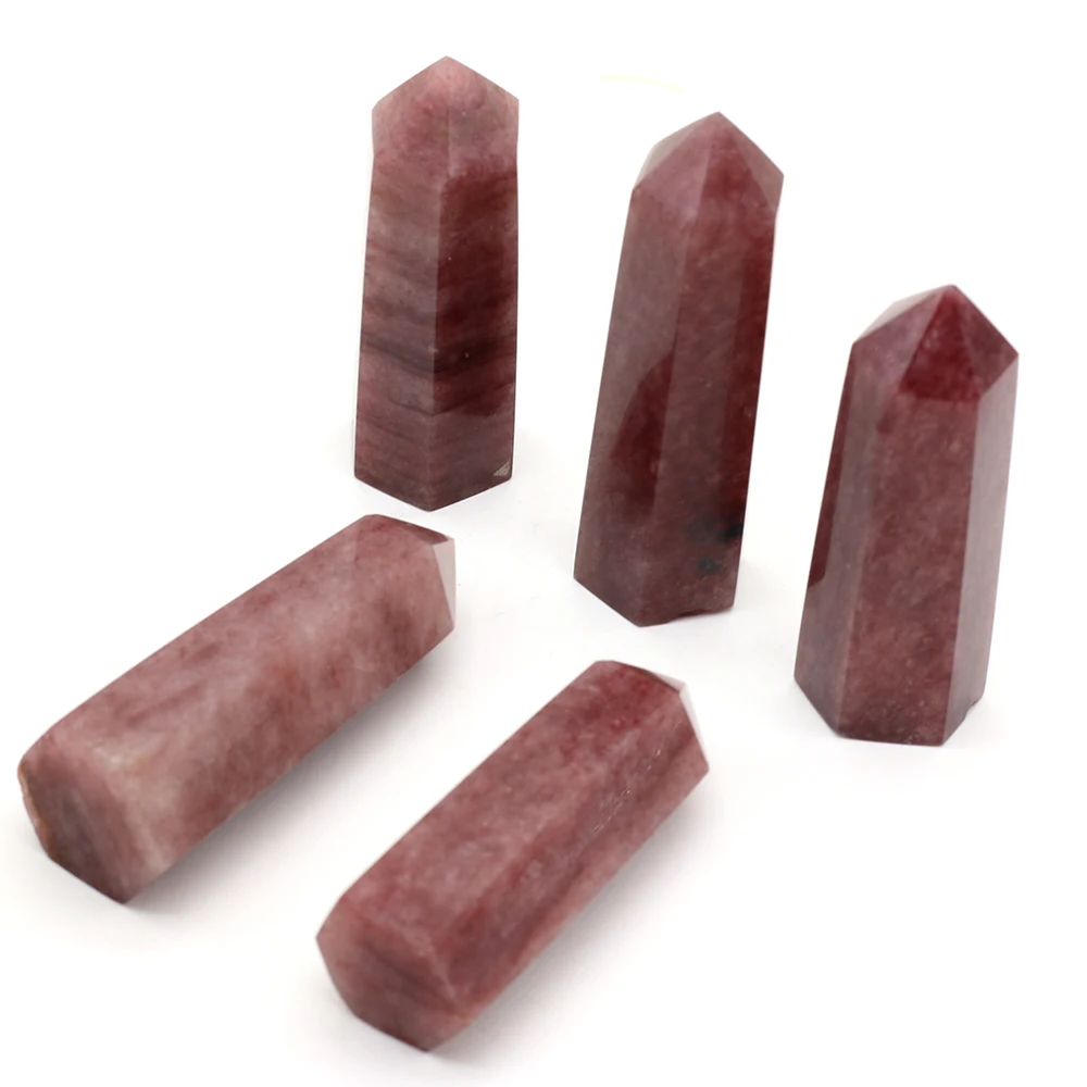 

Natural Crystal Stone Strawberry Crystal Gem Crystal Tower Hexagonal Prism Shape Fashion Charm Home Decoration Jewelry