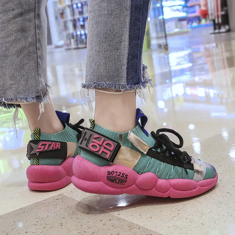 Women Chunky Sneakers Platform Thick Sole Ladies Casual Vulcanize Shoes Stretch Mesh Dad female Designer size 42 B341 | Обувь