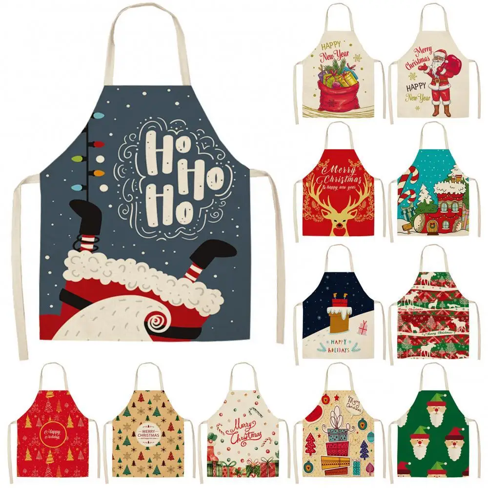 

Linen Christmas Design Santa Claus Home Kitchen Cooking Baking Party Prop Apron