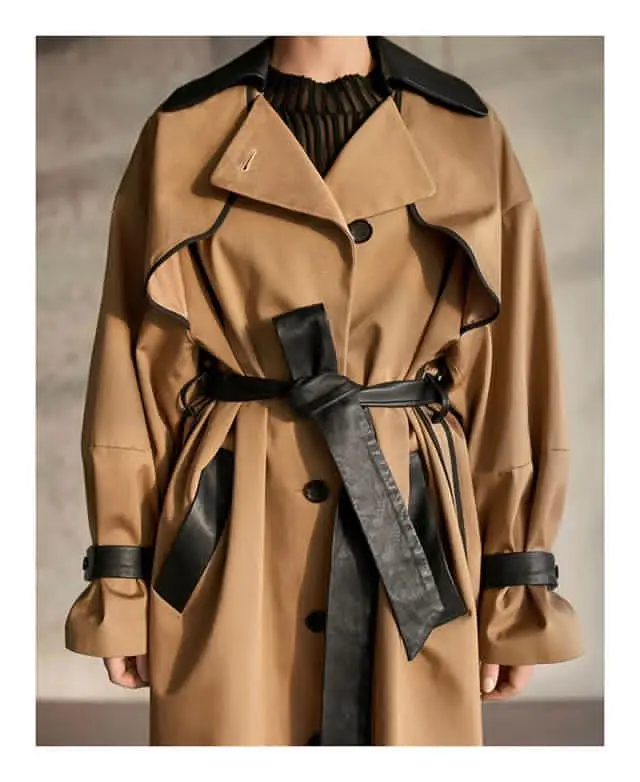Korea Runway designer 2022 Fall /Autum Leather Patchwork Maxi Long Trench coat with belt Chic Female windbreaker Classic