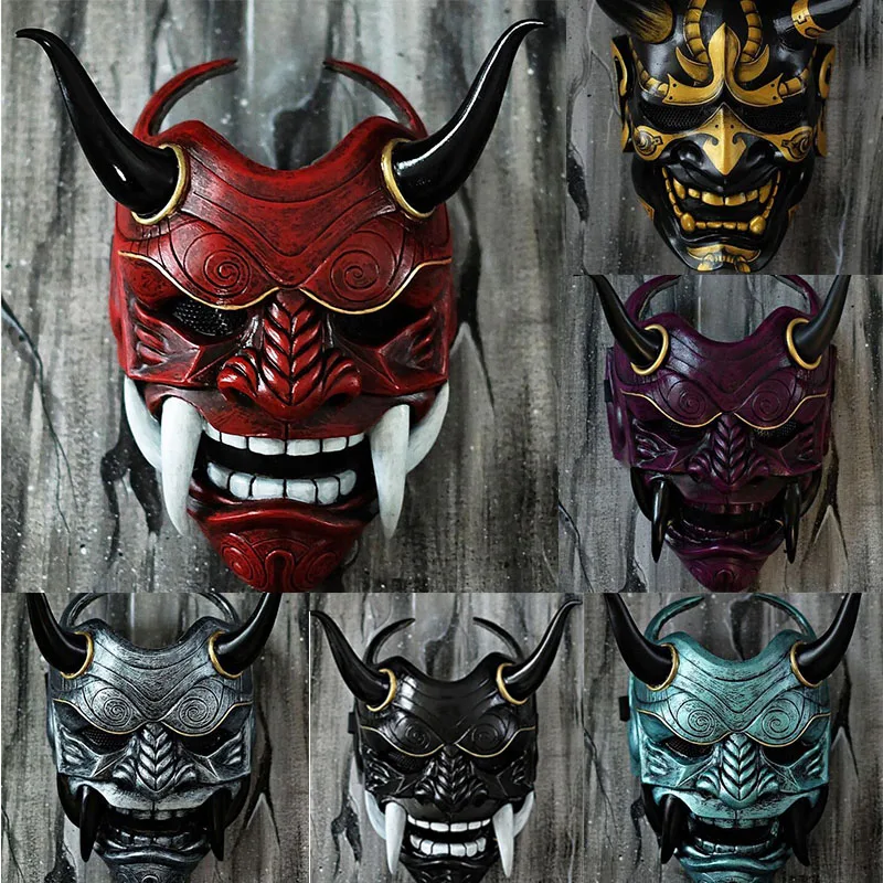 Halloween Prajna Mask Collective Decorative Latex Japanese Buddhism Ghost Scary Masquerade Helmet Cosplay Props | Дом и сад