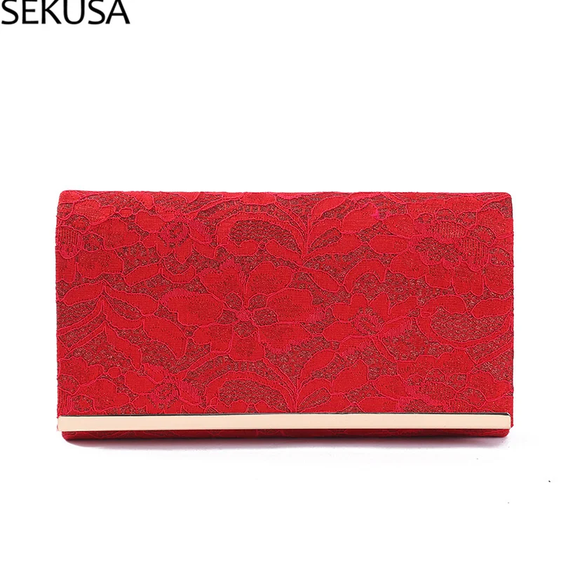 

Lace Vintage Women Wedding Handbags With Golden Red Color Hollow Out Party Small Day Clutches Floral 2021 Purse