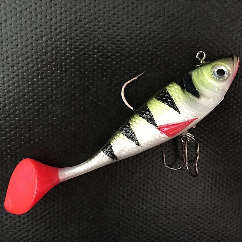 

5pcs 11cm/ 19.4g Soft Bait Lead Head Fish Lures Bass Fishing Lure Sharp Treble Hook T Tail Sea Fishing Tackle