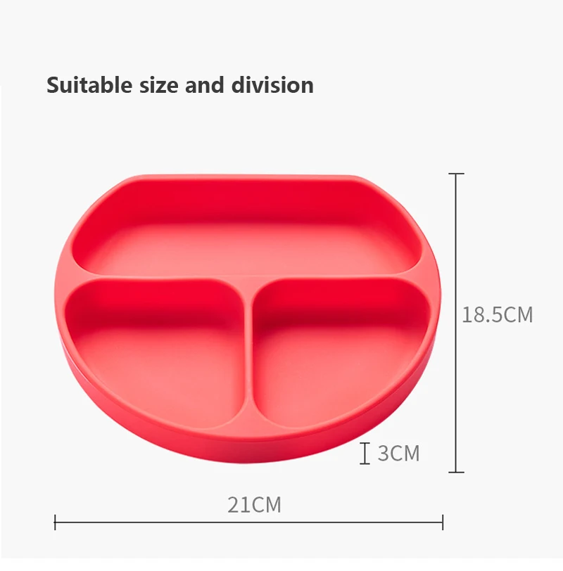 

Safe BPA Free Baby Silicone Gel Suction Plate Infant Feeding Silica Dish Bowl Solid Color 3 Division Child Snack with Cover
