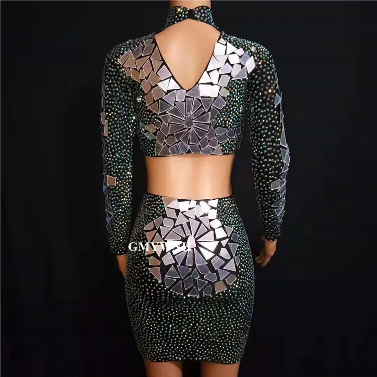 Вечернее платье T59 Singer с разрезом стразы вечерняя одежда серебряная зеркальная