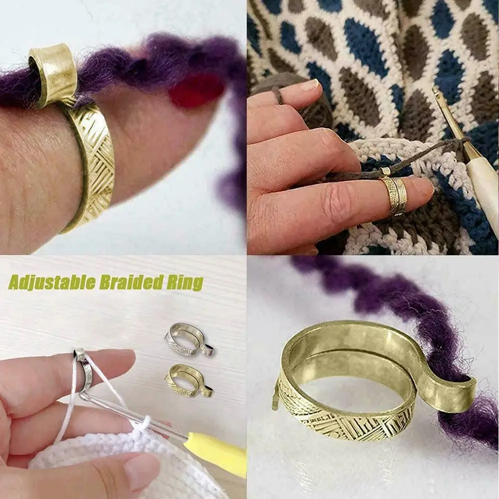 

DIY Knitting Tools Adjustable Sewing Accessories Knitting Loop Crochet Ring Sewing Accessories Yarn Guides Thimble Ring