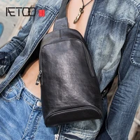 aetoo leather chest bag mens stiletto bag head leather chest bag one shoulder leather calf bag vintage