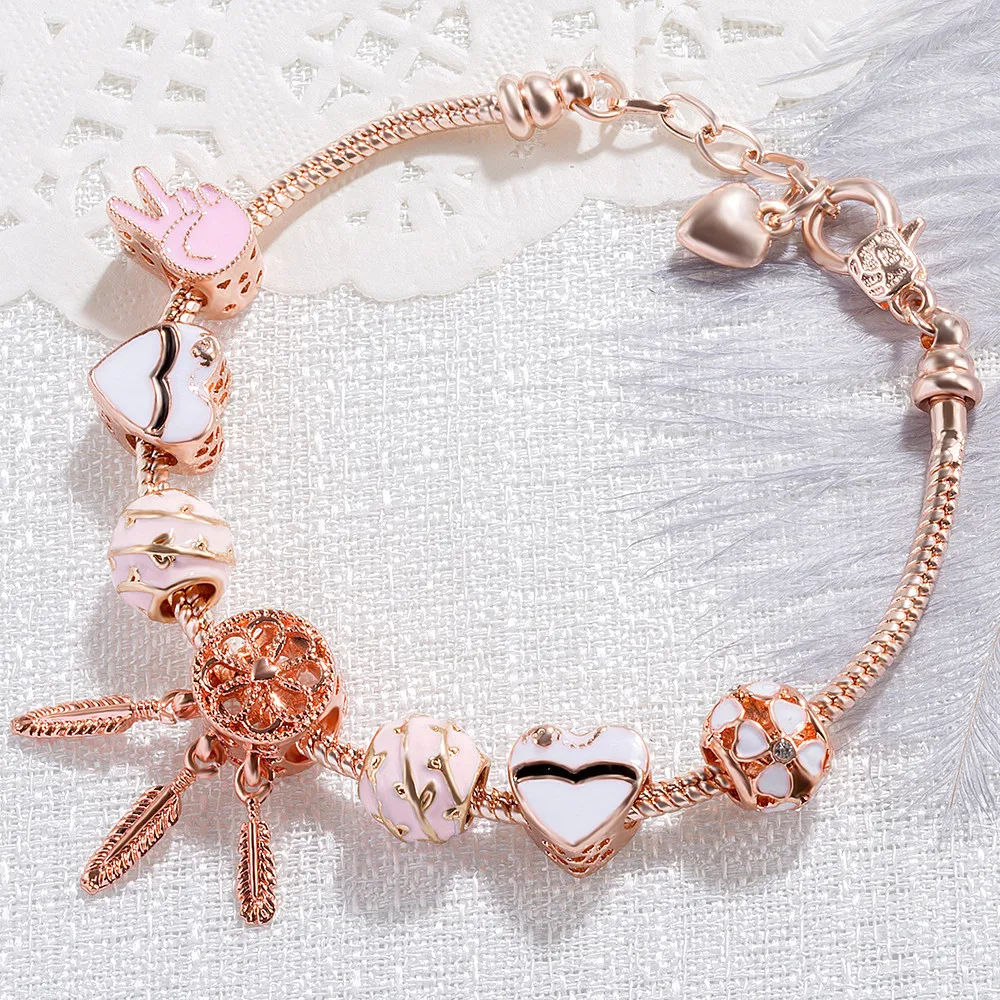 

Hollow Heart-shaped Big Hole Bead DIY Lucky Four-leaf Clover Bracelet Woman Bead Fat Dora Charm Jewelry Valentine Gift