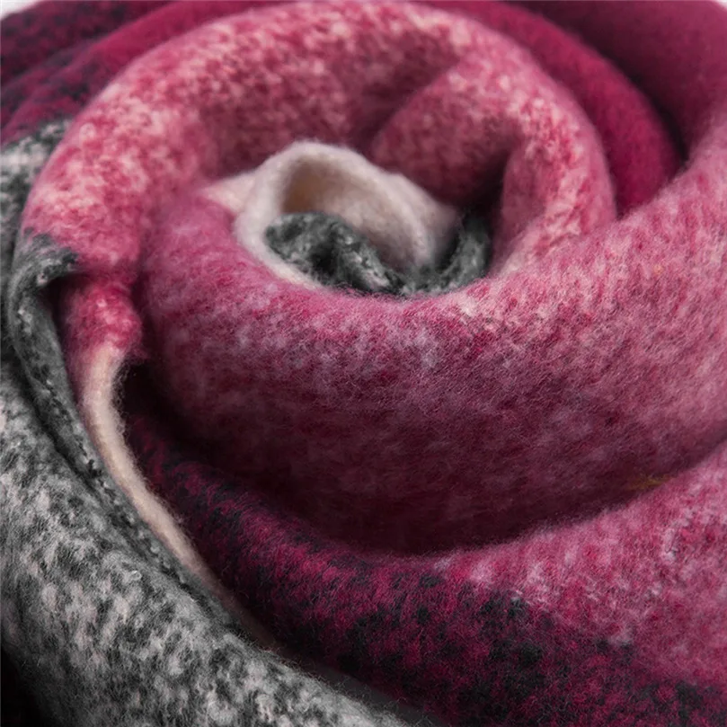 Вязаный осенне-зимний женский шарф Красный Клетчатый теплый кашемировый шали