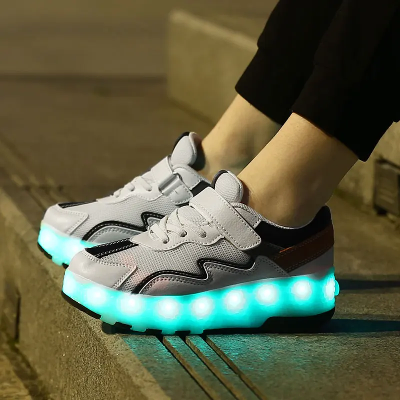 USB Charging Sneakers with Roller and Glowing Kids Shoes for Girl Luminous Wheels zapatillas con ruedas y luces | Детская одежда и