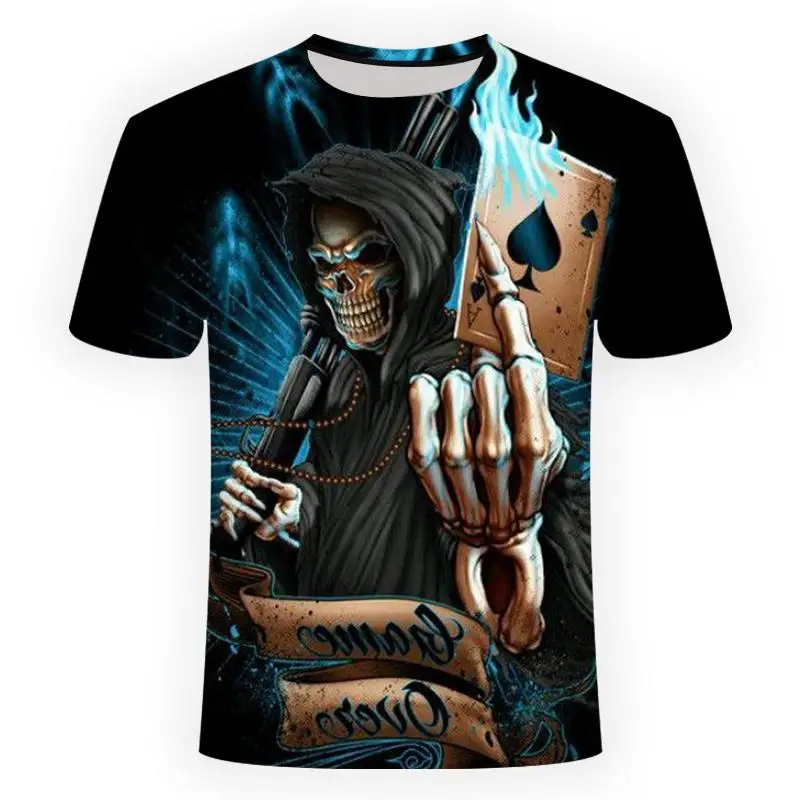 

2018 NEW 3d skull poker funny t shirts Men HOT Brand Mens Casual 3D Printed T shirt Men Clothes tshirt summer top Asian size
