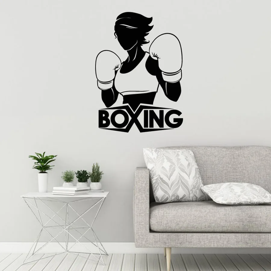 Boxing Girls Wall Decal Boxer Gym Sports Woman Fighting Club Interior Cool Decoration Vinyl Stickers Mural Art S779 | Дом и сад