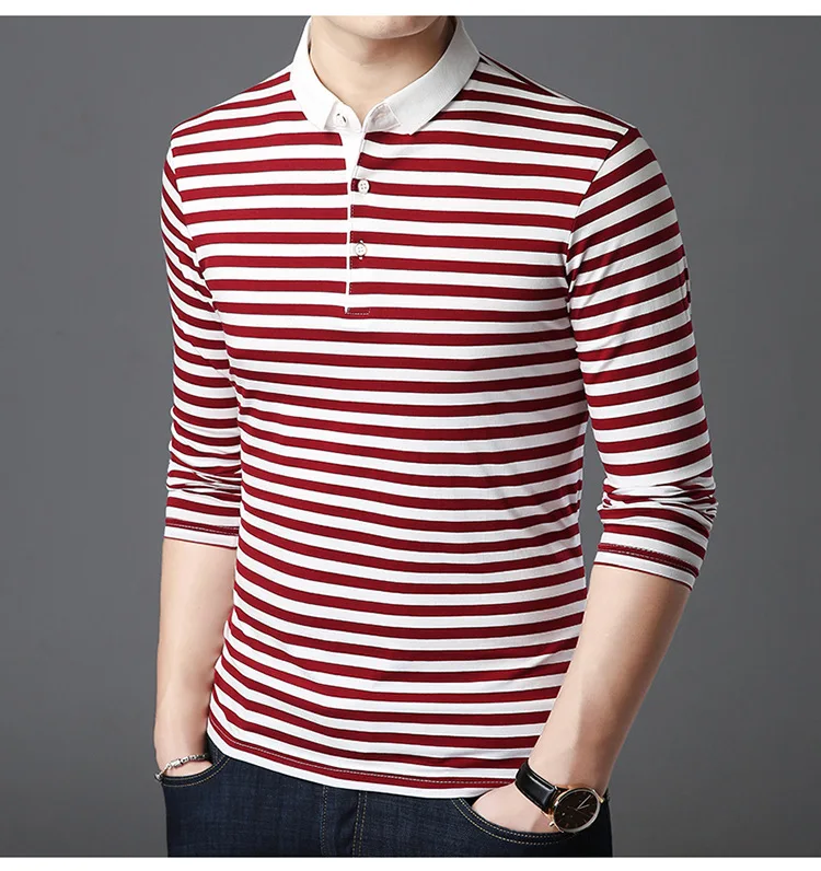 

New long sleeve men's lapel T-shirt cotton business men's striped T-shirt 09301-271