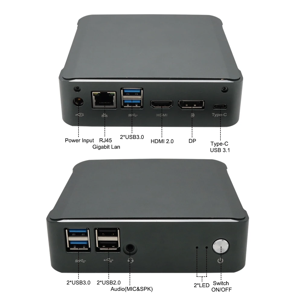 Дешевый мини-ПК Intel i7-10510U 2 * DDR4 M.2 Nuc ультракомпактный ПК Windows 10 Barebone компьютер Type-C 4K