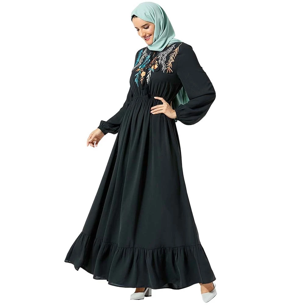 WEPBEL модные Duabi однотонные Цвет Slim Fit абайя с вышивкой и длинными рукавами