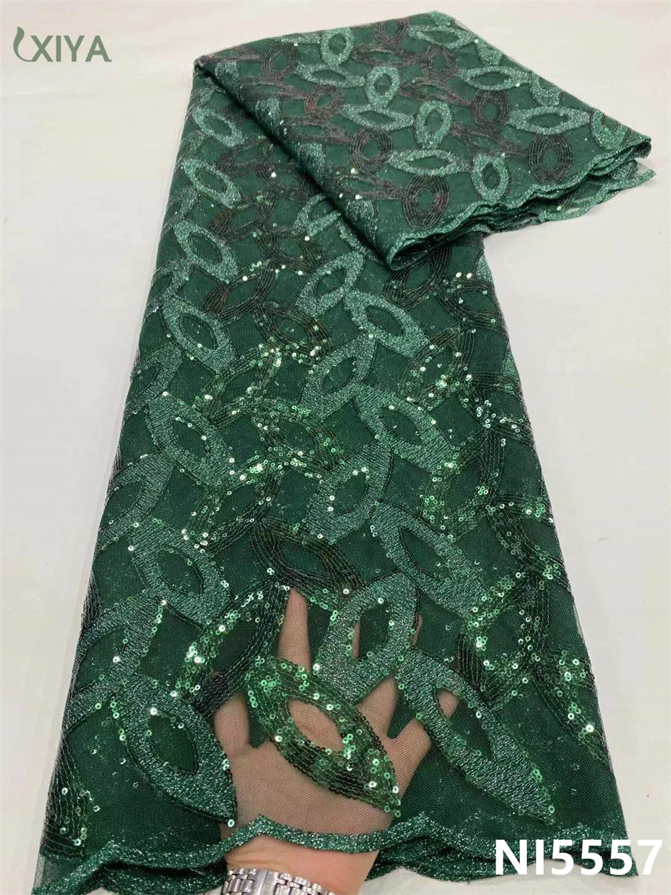 

Nigerian Green Sequin Lace Fabric French Tulle Lace Fabric High Quality African Net Mesh Lace Fabric with Sequins NI5557