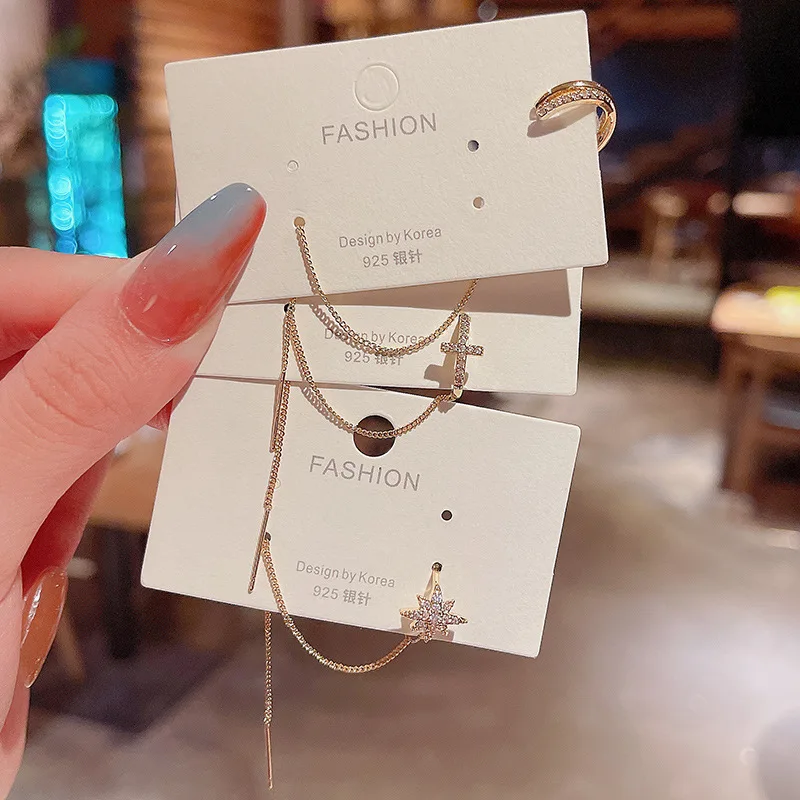 

Wholesale Silver Plated Post Single Tassel Asymmetric Stud Earrings Ear Hanging For Women Jewelry Gift