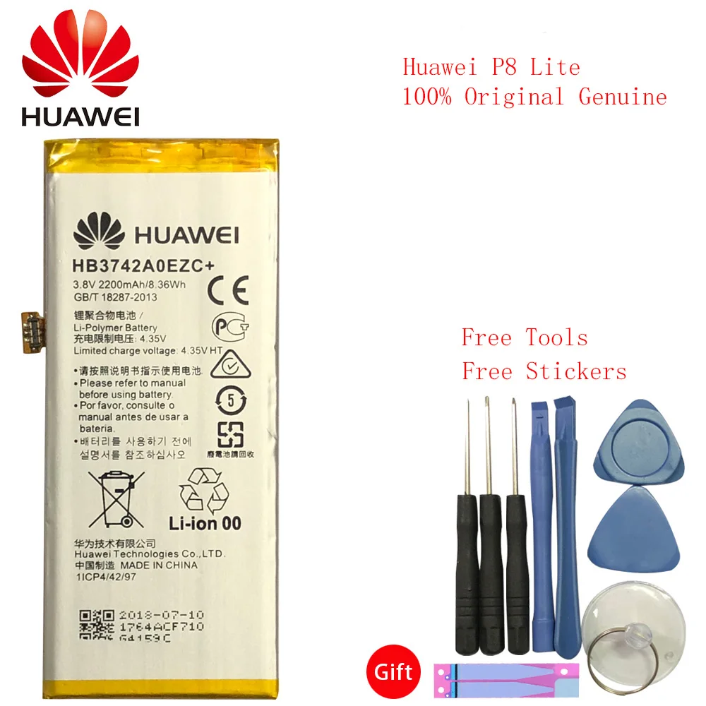 Оригинальный аккумулятор Hua Wei HB3742A0EZC + для Huawei Ascend P8 Lite TAG L21 L22 L23 L01 L03 L13 ALE UL00 2200 мАч