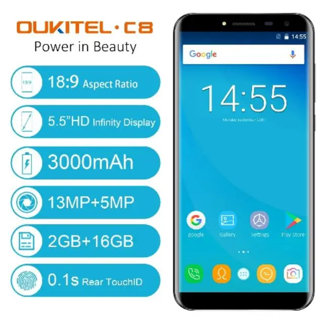 

Oukitel C8 LCD+mainboard Android 7.0 2GB ram 16GB Rom MTK6580 fingerprint 13MP Mobile phone 3000MAH of mobile phones