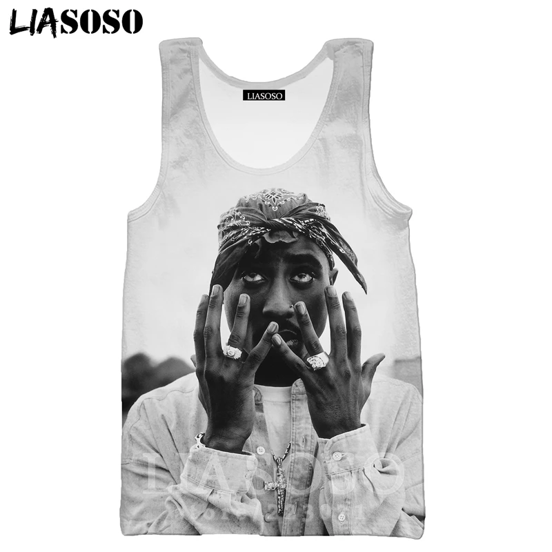 2Pac жилет LIASOSO Летняя мода для мужчин женщин толстовка 3D принт Рэппер О образным