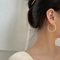 s925 needle modern jewelry exaggerated round earrings high quality metal texture golden plating hoop earrings for women gifts