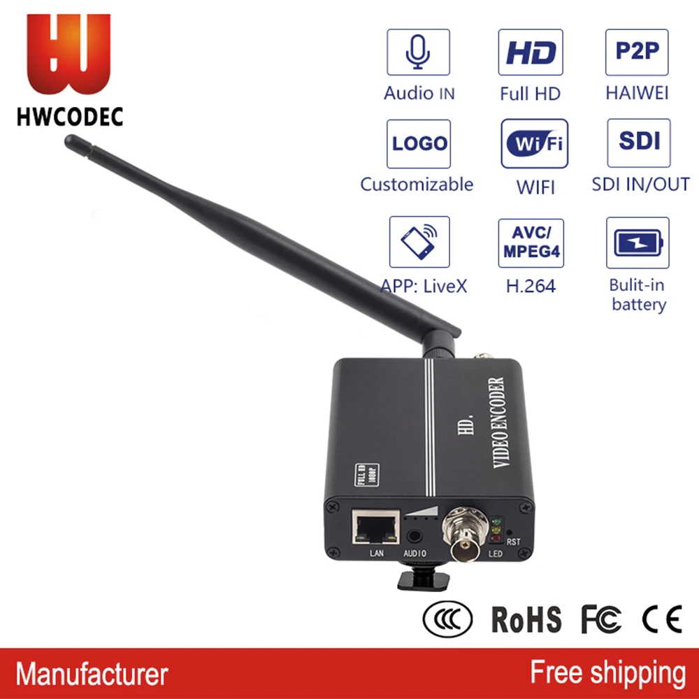 HWCODEC H.264 SDI кодировщик Wi-Fi батарея внутри IPTV кодировщик живого потокового кодировщика для YouTube, Facebook, Wowza, Twich