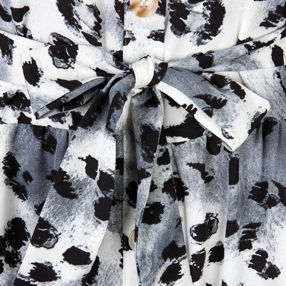 

Leopard Print Women Dresses Long Sleeves A-line Dress Spring Autumn Flared Sleeves Loose Casual Button Belt Cardigan Sexy Dress