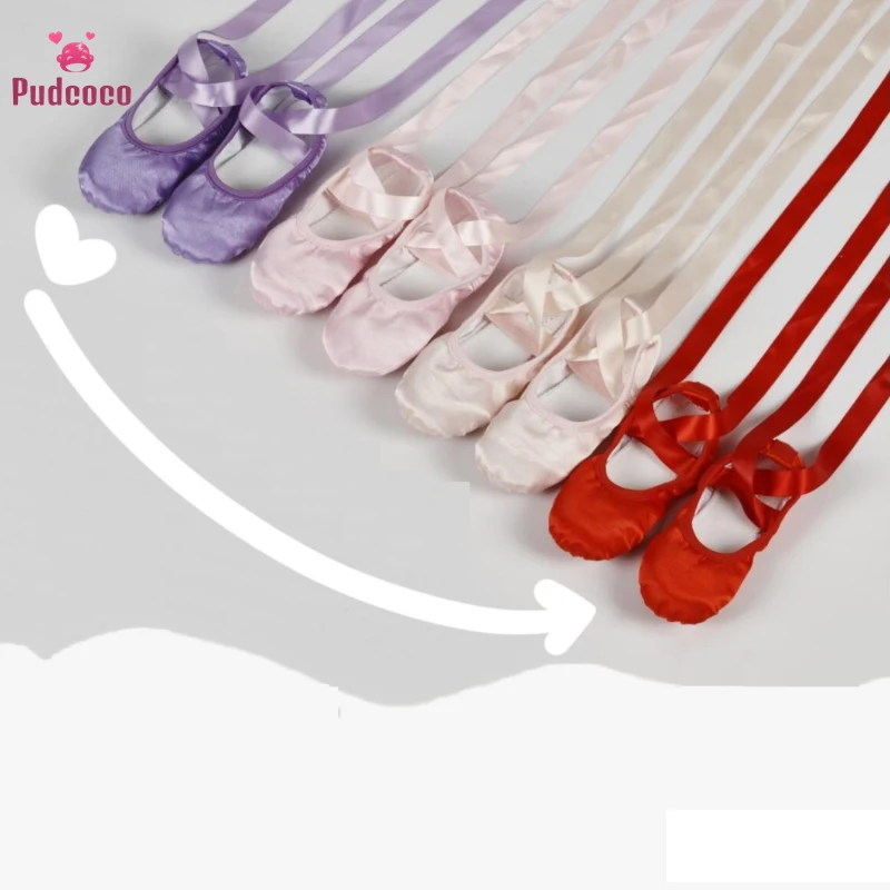 Детские Балетки Pudcoco розовые фиолетовые персиковые и красные парусиновые