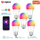 Умные светодиодные лампы Zigbee с регулируемой яркостью, лампа с дистанционным управлением, 9 Вт, E27, с Alexa, Google Assistant, IOS, Android, RGB, CW + WW, 15 шт.