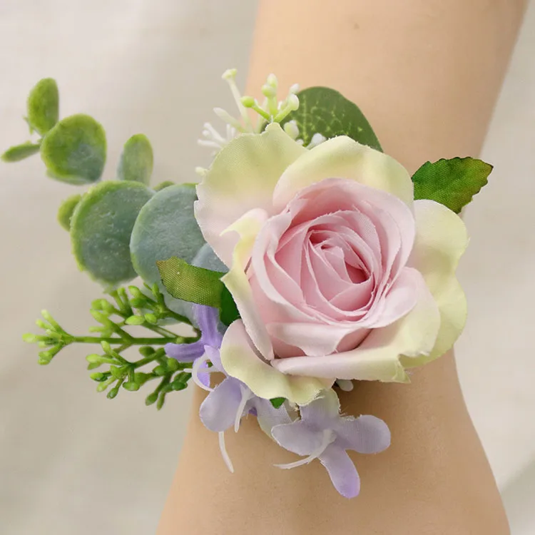 K Wrist Flower YO CHO Свадебный планировщик розы Искусственный шелк цветок на запястье корсаж браслет жених бутоньерка белый свадебный для мужчин свадебные цветы - Цвет: K Wrist Flower