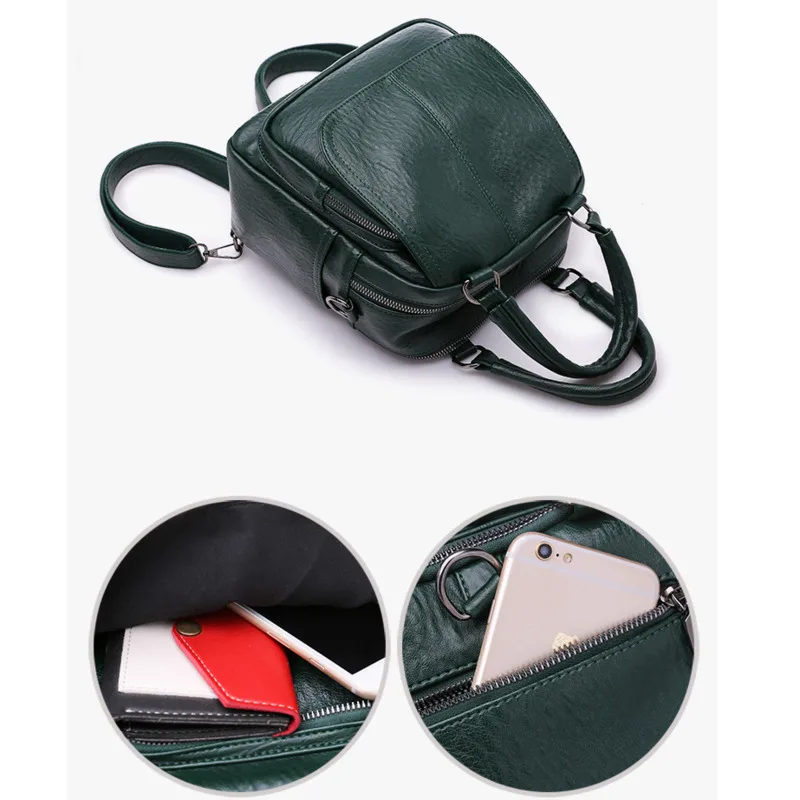 Volasss зеленый женский маленький рюкзак с защитой от кражи из искусственной кожи