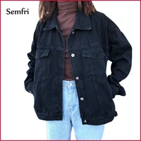 semfri jacket women black denim jacket winter jeans coat casual harajuku streetwear female vintage jeans coat dropshipping