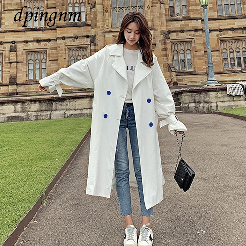 Женский Длинный тренчкот в британском стиле тонкая ветровка большого размера на
